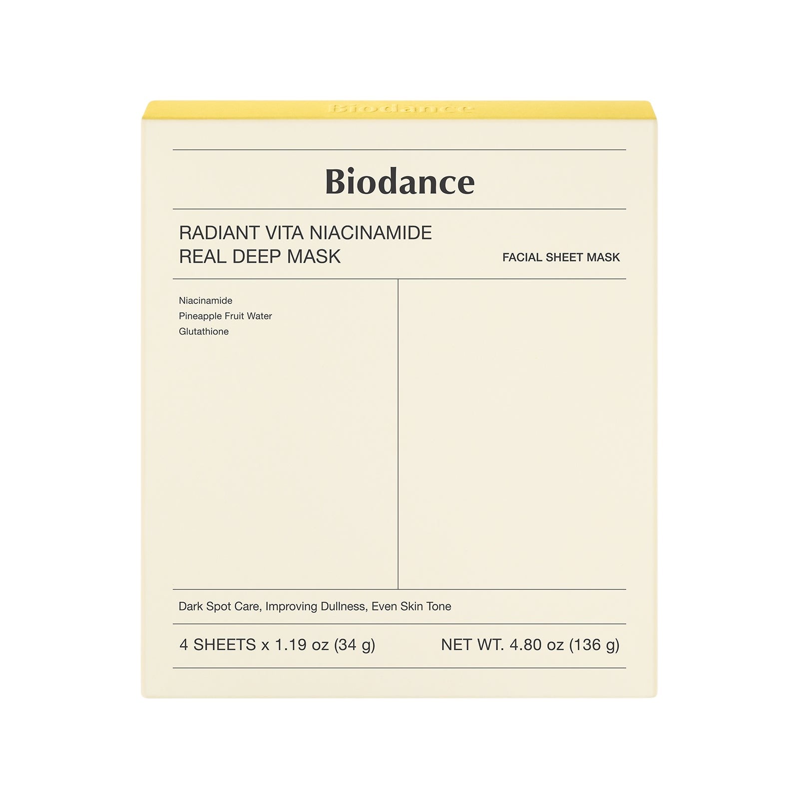 Biodance Radiant Vita Niacinamide Real Deep Mask 34g x 4ea