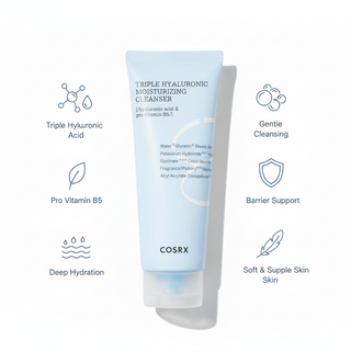 COSRX Triple Hyaluronic Moisturizing Cleanser Benefits Infographic